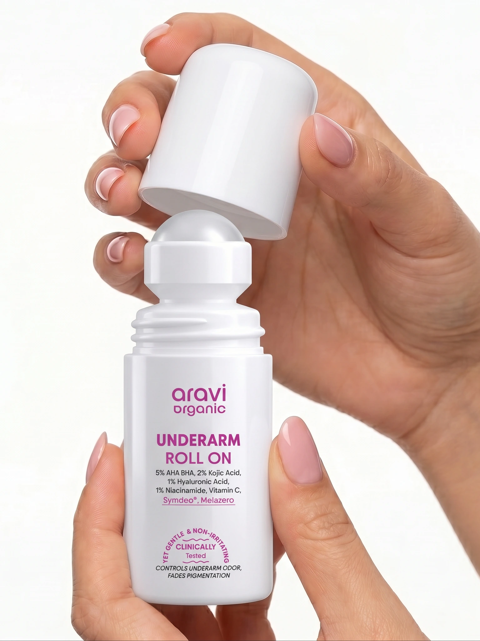 Aravi Organic underarm roll-on application