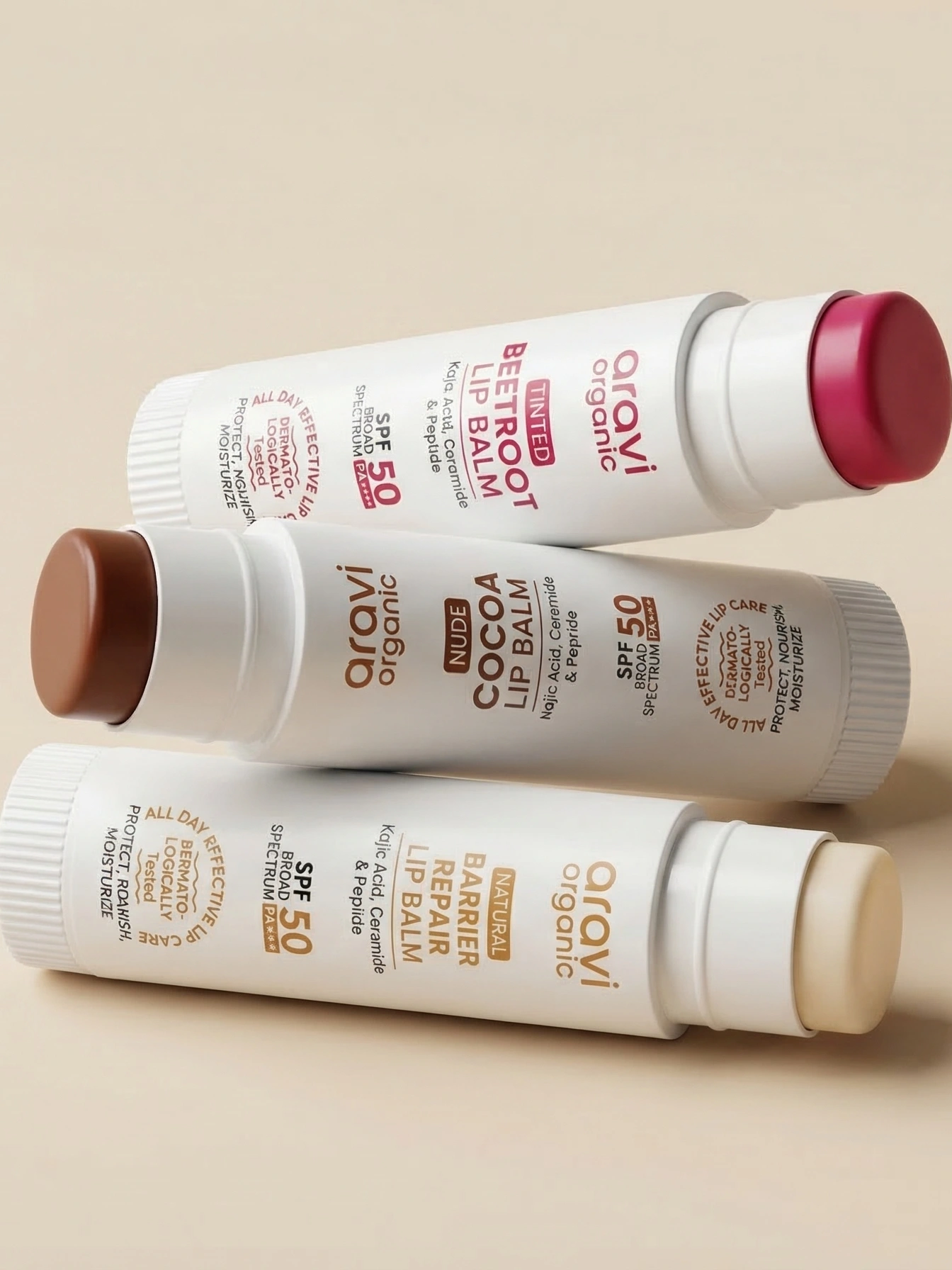 Aravi Organic product lineup flatlay