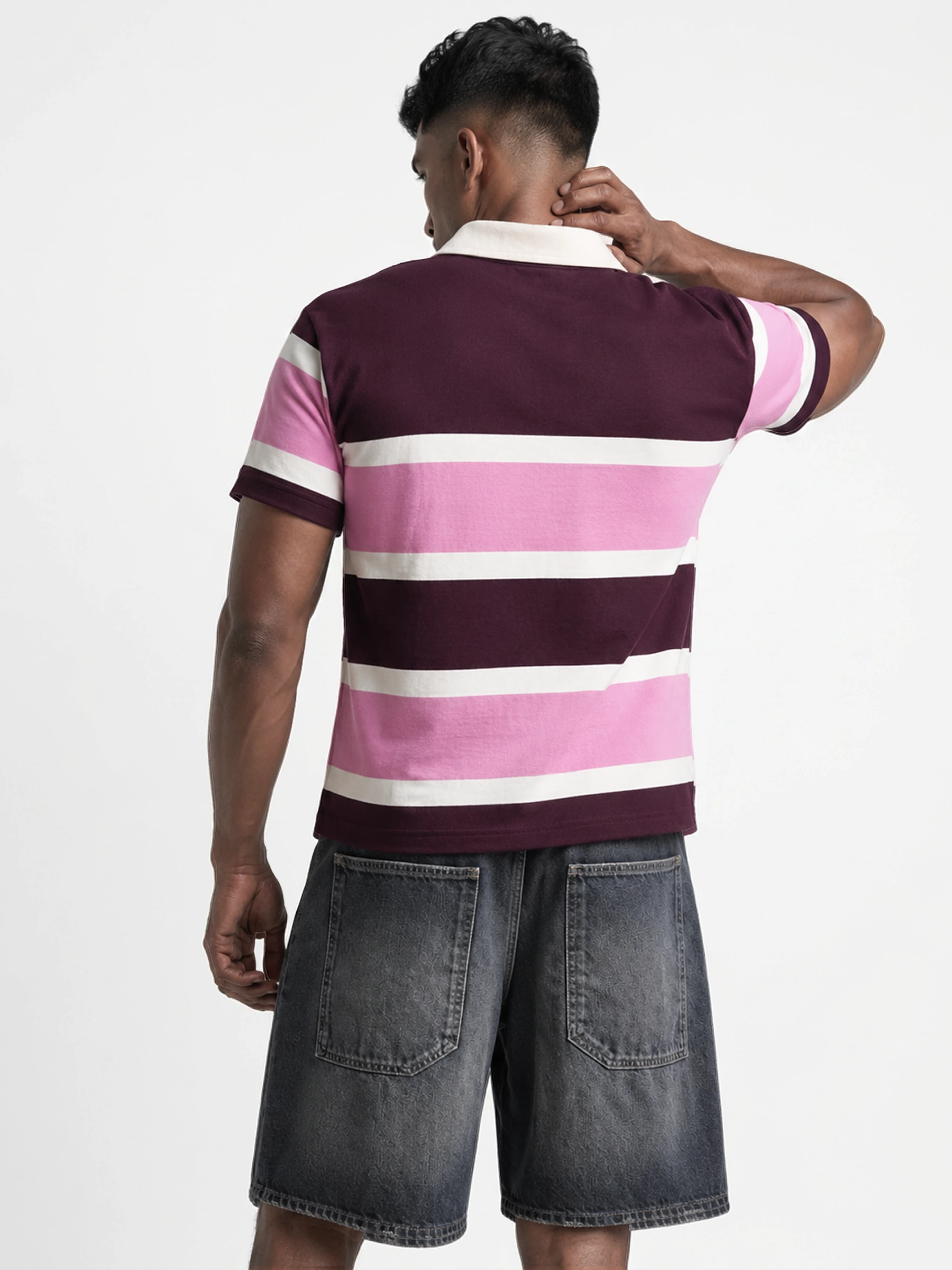 Fugazee striped polo, back view