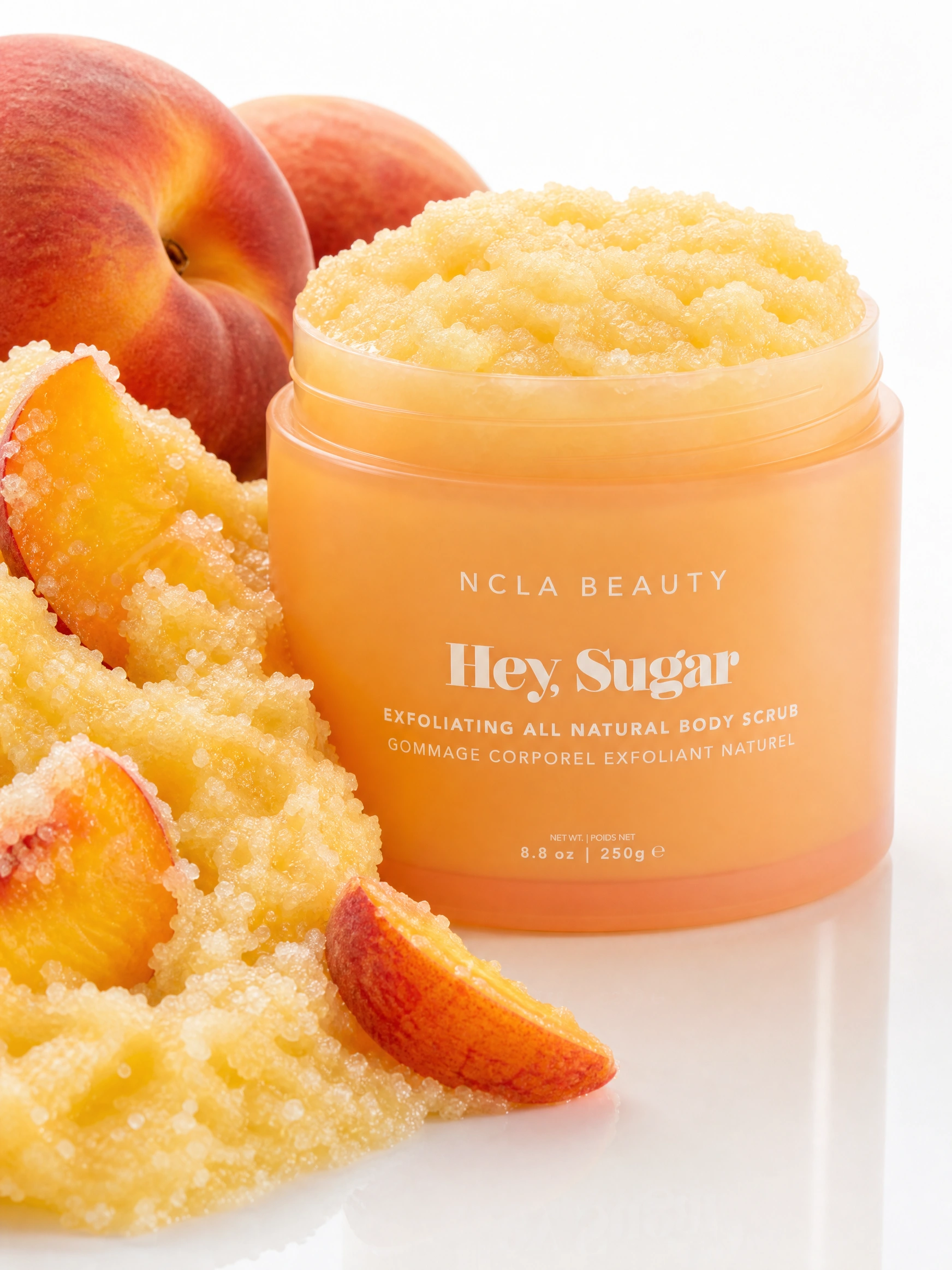 NCLA Beauty Hey Sugar scrub with peach slices
