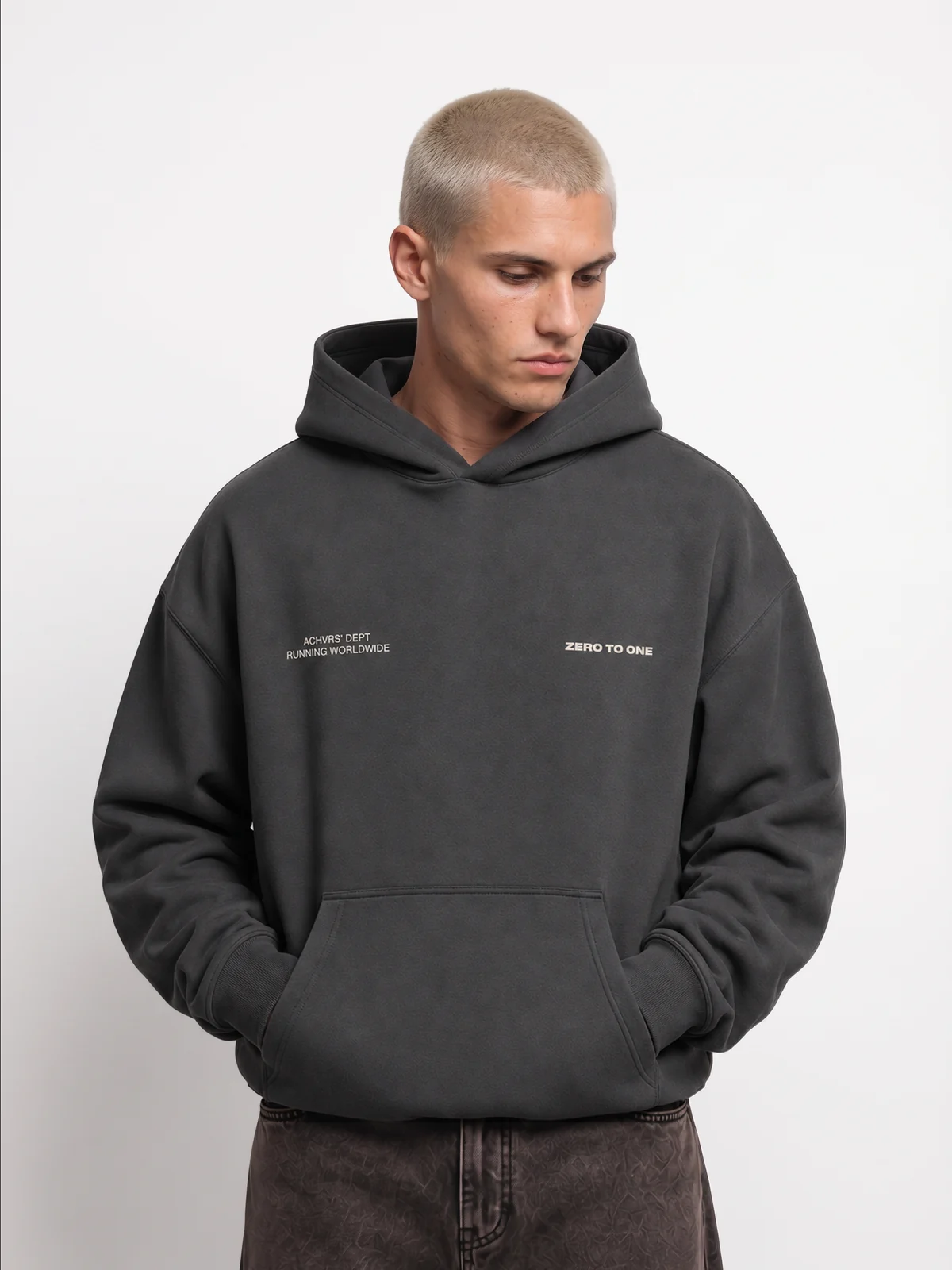 Zero to One grey hoodie campaign shot